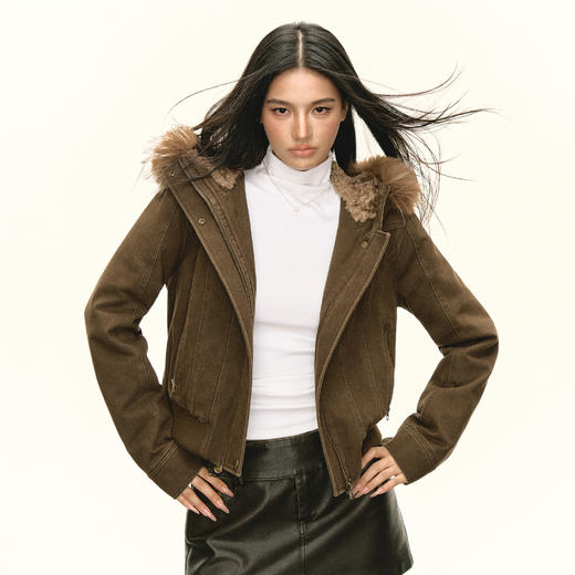 Ariseism 美式复古可拆卸毛领连帽加厚棉服秋冬新款保暖上衣 商品图2