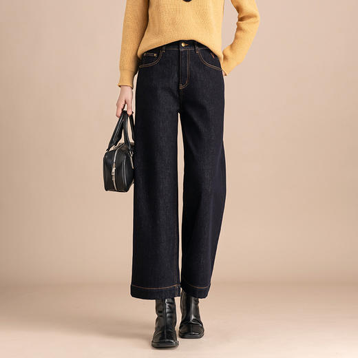 「高货rg」全新升级【铂金会员192/天猫259/差价67】(00211)洛诗琳宽松高腰九分阔腿裤2025冬季加绒加厚刺绣牛仔裤女 商品图3