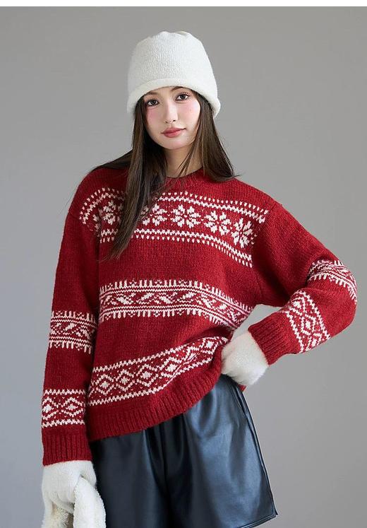 💥巨好看❗️超美费尔岛提花🌻【AUChris北欧风复古圣诞系列费尔岛毛衣AUC111801】慵懒的复古💯上身真的都很绝👍圣诞感拉满📣单穿或是秋冬搭配大衣/皮草都很适合 商品图4