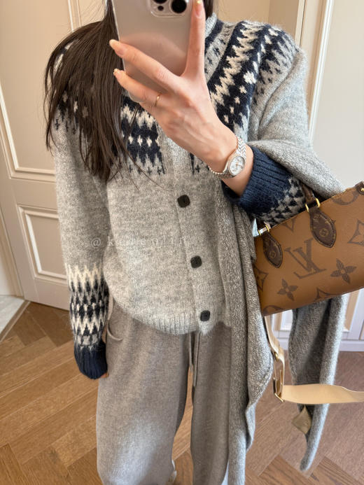 羊驼羊毛针织混纺费尔岛毛衣开衫 商品图2