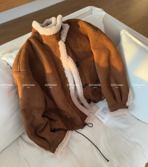 【GZ】无忧购 皮毛一体加厚保暖立领复古短款麂皮绒羊羔毛外套女1837# 商品图6