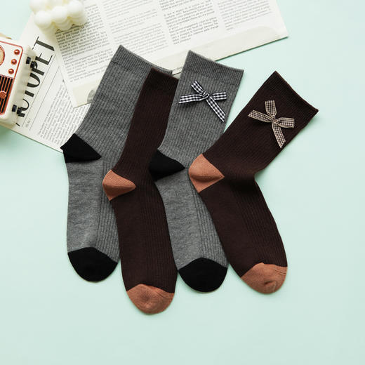 【59元3双】女士时尚袜蝴蝶结中长筒袜子女棉袜【1双装 2522502】 商品图1