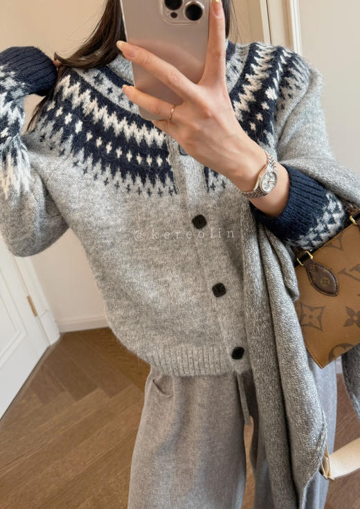 羊驼羊毛针织混纺费尔岛毛衣开衫 商品图4