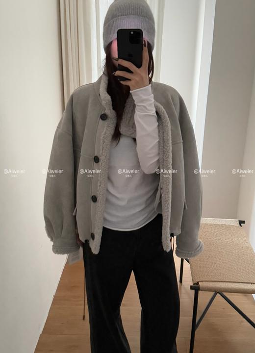 【GZ】无忧购 皮毛一体加厚保暖立领复古短款麂皮绒羊羔毛外套女1837# 商品图13