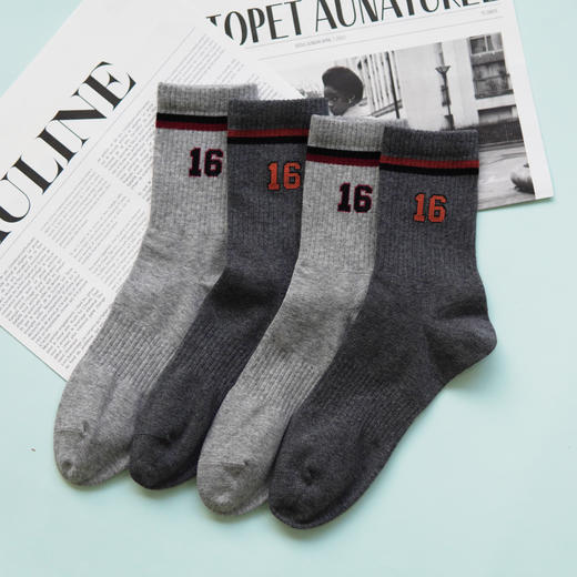 【2双装】男士中长筒休闲袜男运动四季棉袜抗菌男长筒棉袜【6双6折 2521105】 商品图1