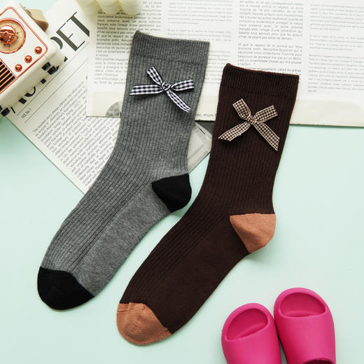 【59元3双】女士时尚袜蝴蝶结中长筒袜子女棉袜【1双装 2522502】 商品图2