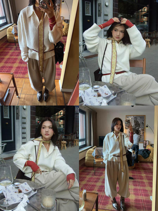 HIDEMI 可再生蛋白皮复古做旧感茧型皮裤羊腿裤松紧腰宽松长裤女 商品图7