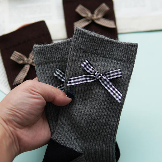 【59元3双】女士时尚袜蝴蝶结中长筒袜子女棉袜【1双装 2522502】 商品图3