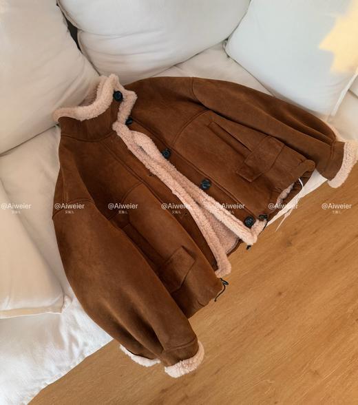 【GZ】无忧购 皮毛一体加厚保暖立领复古短款麂皮绒羊羔毛外套女1837# 商品图7