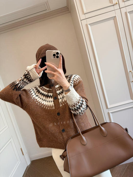 羊驼羊毛针织混纺费尔岛毛衣开衫 商品图7