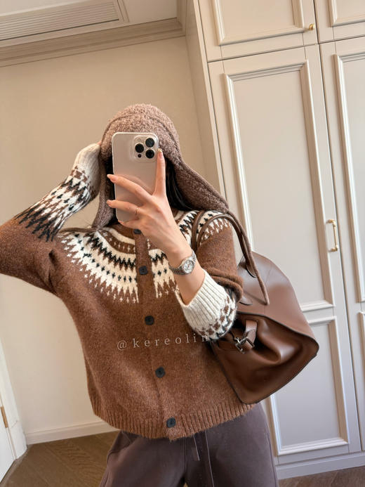 羊驼羊毛针织混纺费尔岛毛衣开衫 商品图8