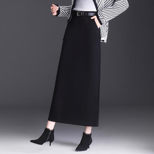 厚款毛呢裙长款开衩半身裙MYX6890 商品图1