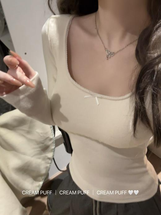 【GZ】无忧购带胸垫蝴蝶结纯欲蕾丝花边修身掐腰显瘦打底上衣5192（截单后3-5天发货) 商品图7