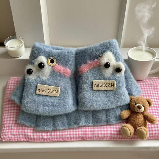 【云朵触感暖冬小物❗️柔暖羊羔绒亲肤材质】婴儿手套冬季保暖厚半指男女宝宝露指翻盖1幼儿3岁小孩可爱儿童。ja 商品图0