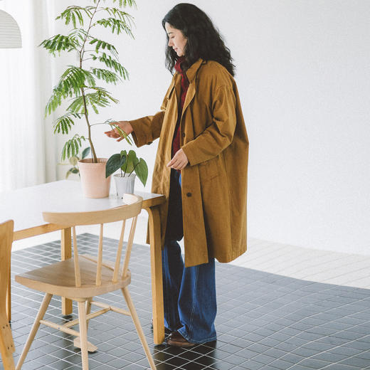 绽放797朵/回首·宽松成衣染色竞店小立领长款风衣外套女新款大衣 商品图0