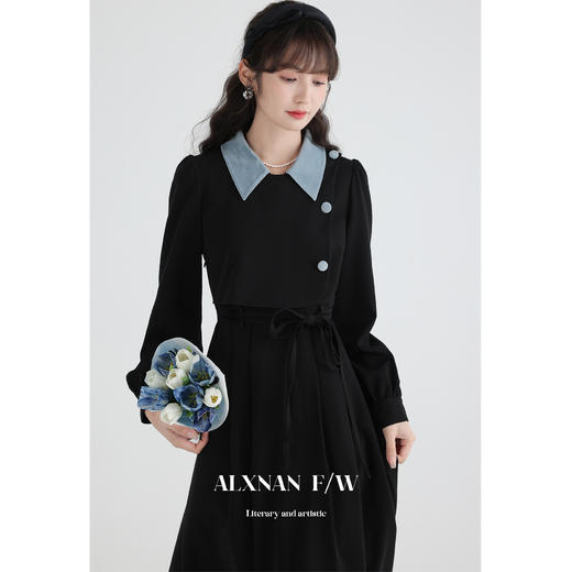 【6折秒杀】鹿向南《蔚蓝夜旅人》法式假两件时尚2025秋季连衣裙女新款长裙子LXN273183 商品图2