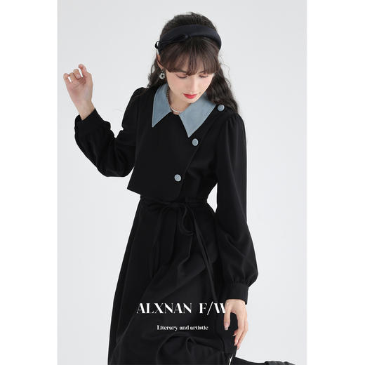 【6折秒杀】鹿向南《蔚蓝夜旅人》法式假两件时尚2025秋季连衣裙女新款长裙子LXN273183 商品图0