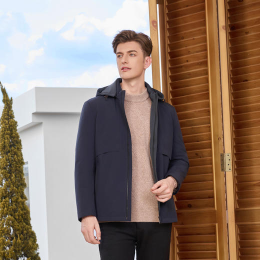 半身缘男装 冬季保暖连帽百搭时尚鹅绒羽绒服254212M01710109 商品图1