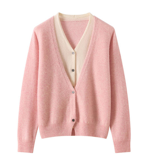 羊毛羊绒混纺假两件 V 领四粒扣开衫 商品图1