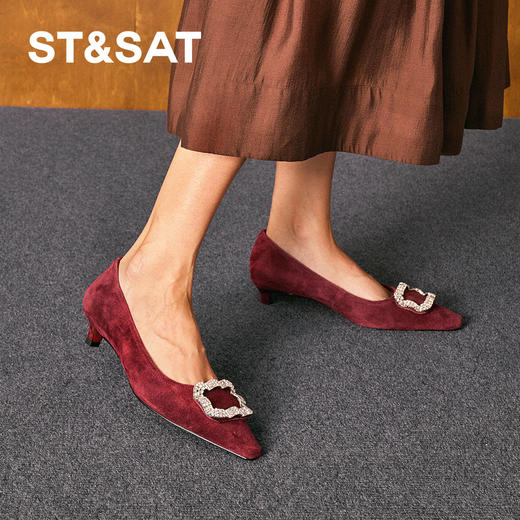 星期六复古华丽风尖头钻扣低跟单鞋SSD3111213 商品图3