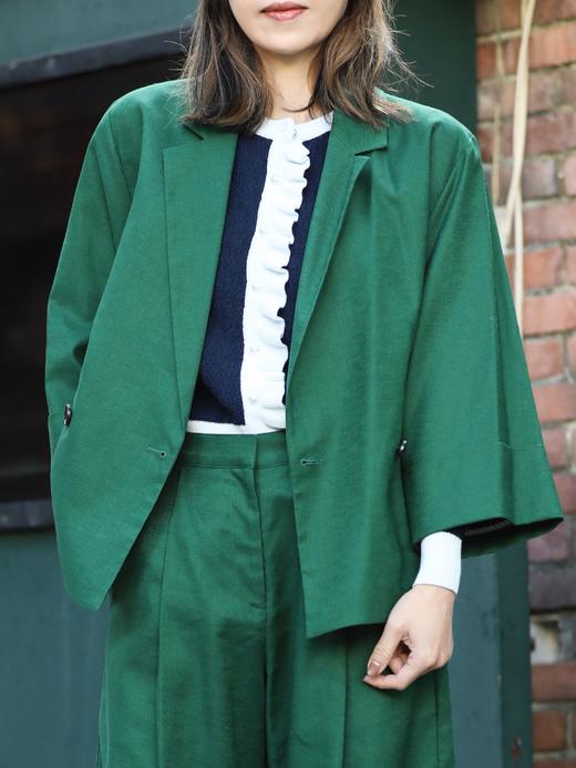 TYNVIE 纯亚麻茧夹克（配有花纹丝巾） - 森林绿 商品图2