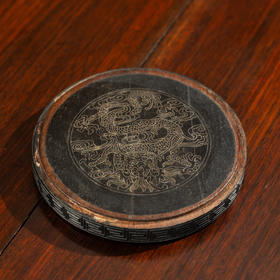 清	紫檀嵌银丝龙纹器座