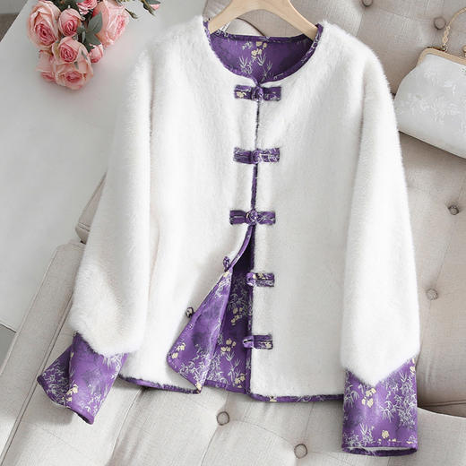 【YW】无忧购新中式国风盘扣皮毛一体妈妈装双面穿皮草复古外套2566#（截单后3-5天发货） 商品图8