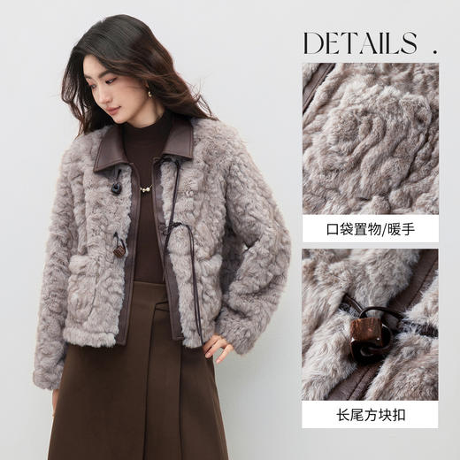 【内购】【天生蓄暖】时尚洋气复古拼接撞色PU皮翻领长尾方块扣厚保暖不臃肿皮毛绒外套-W54PD4680 商品图3