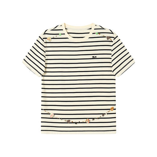 CryingCenter 女款正肩圆弧钉珠条纹短袖 哭喊中心 商品图4