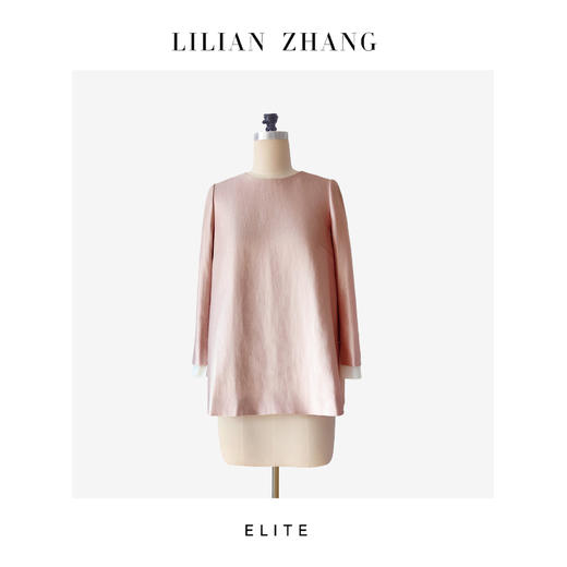 定制”静奢风-都市摩登“柔粉雾纱” 法式圆领宽松小A摆上衣 2402035 商品图0