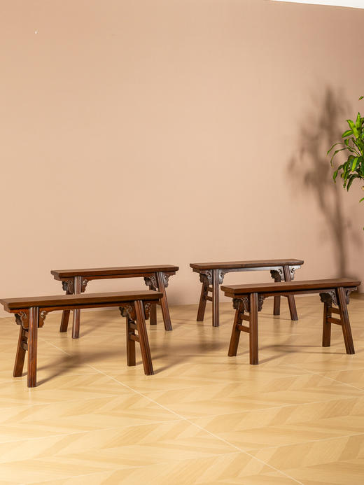 二十世纪	红木夹头榫如意云纹条凳成堂（一堂四只） 商品图0