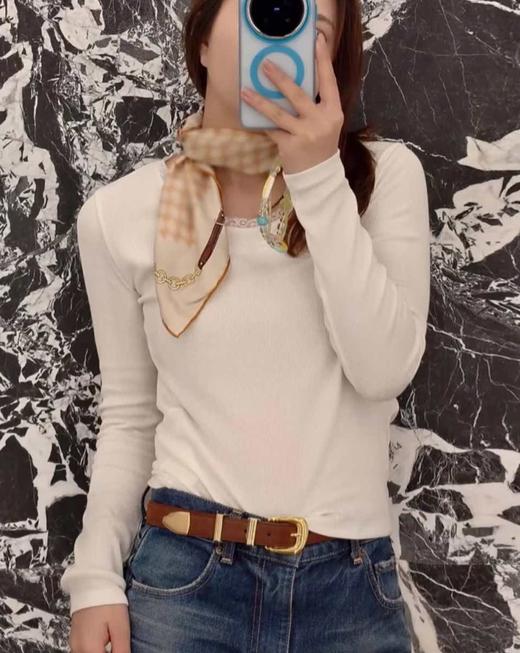 女款修身丝绵蕾丝边长袖打底衫ba008 商品图3