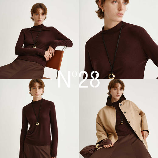 N°28 秋冬莱赛尔羊毛半高领长袖T恤女休闲简约打底衫纯色修身上衣895381T048 商品图3