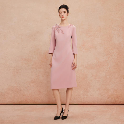 QG806斯尔丽25新款小礼服宴会着装手工立体绣珠收腰直身端庄优雅连衣裙 商品图3