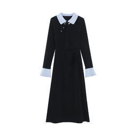 【6折秒杀】鹿向南「冰川黛蓝」新中式翻领连衣裙2024秋冬新款设计感裙子女DYL661580