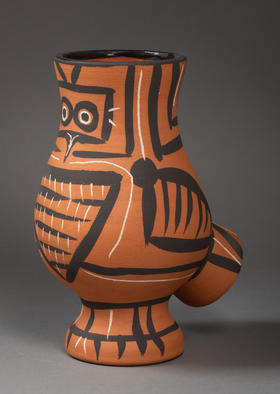 独角鹿西洋古董1958年代西班牙艺术巨匠毕加索与法国Madoura工坊合作出品限量装饰陶瓶「Chouette Mate (A.R.405) 哑光猫头鹰 405」