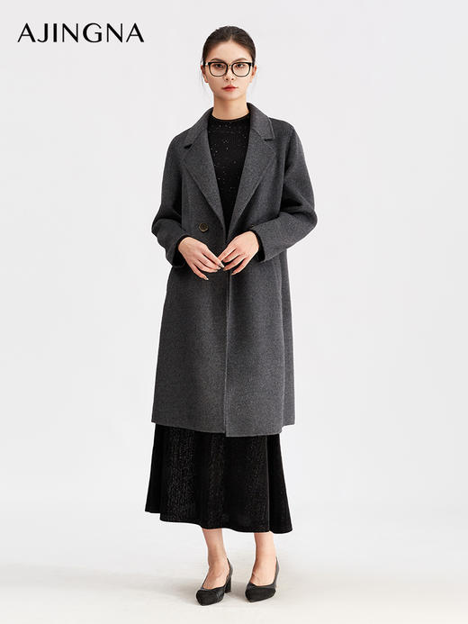 【商场同款】阿菁娜冬季新款长款双排扣羊毛呢子大衣西装领通勤休闲两穿A30D511086 商品图5