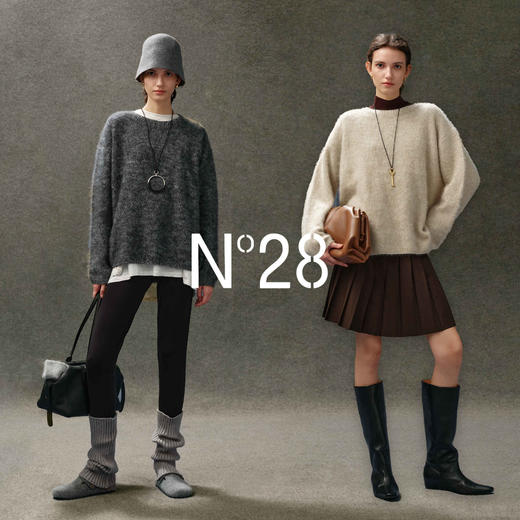 N°28 100%绵羊毛圆领套头毛衣女 2025新款秋季慵懒风针织衫上衣895392M021 商品图2