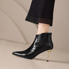 【预售5天】真皮高跟尖头短靴细跟单靴裸靴及踝靴气质性感秋季加绒皮靴子&J7007-4 商品缩略图0