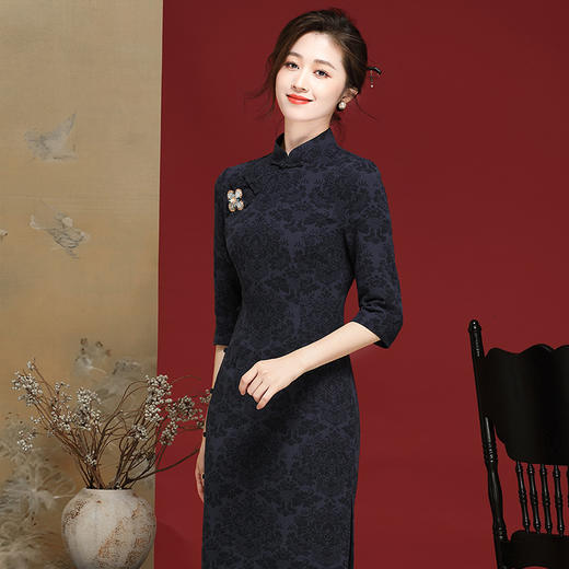 中式文雅复古旗袍春秋中国风提花日常改良OY24318 商品图2