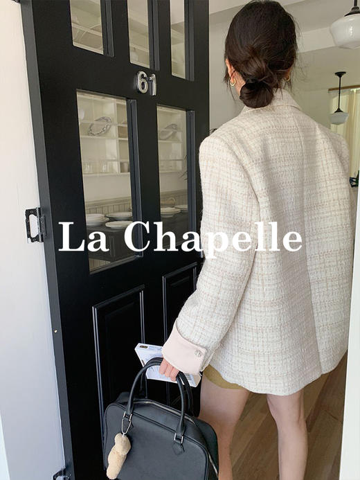 拉夏贝尔/La Chapelle高级感重工编织小香风外套~翻领双排扣廓形西装 商品图2