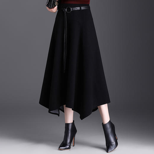 加厚毛呢不规则半身裙，秋冬季新款遮胯中长款高腰a字裙 商品图2