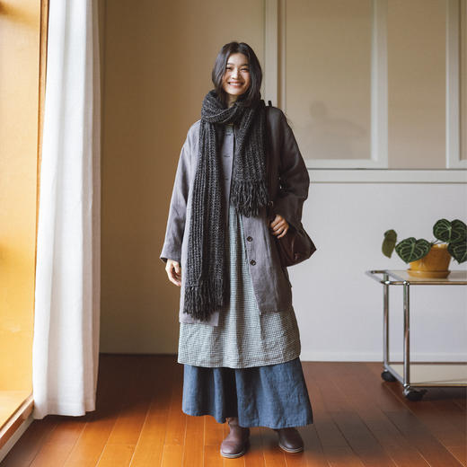 绽放774朵/落肩帅气长外套·纯亚麻帅气设计感文艺落肩风衣中长款 商品图1