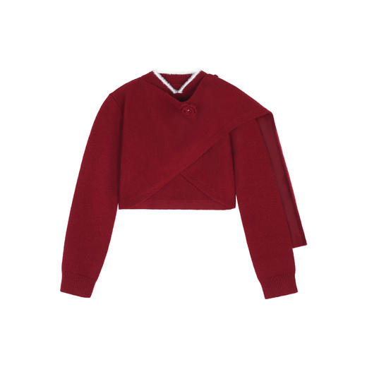 【6折秒杀】鹿向南「优雅晚宴」设计感红色毛衣女秋冬2024新款上衣QJD00190 商品图0