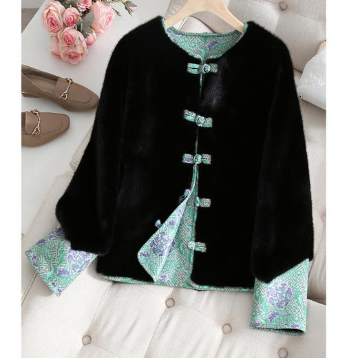 【YW】无忧购新中式国风盘扣皮毛一体妈妈装双面穿皮草复古外套2566#（截单后3-5天发货） 商品图9