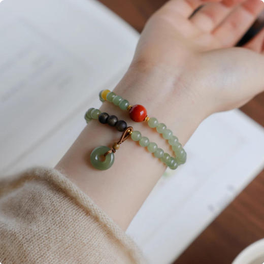 【芙蕖·天然晴水和田玉平安扣手串】敦煌福泽天然晴水和田玉手串女款 新中式平安扣双圈玉石手链春夏新款 商品图8
