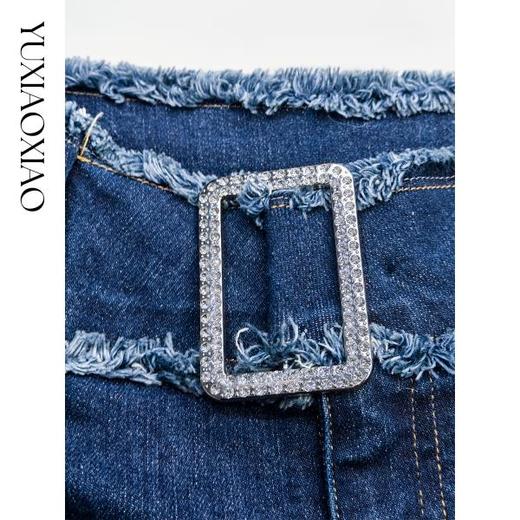 余潇潇【波普海岸】轻奢贵气一体腰带毛边女士微喇弹力牛仔裤 商品图2