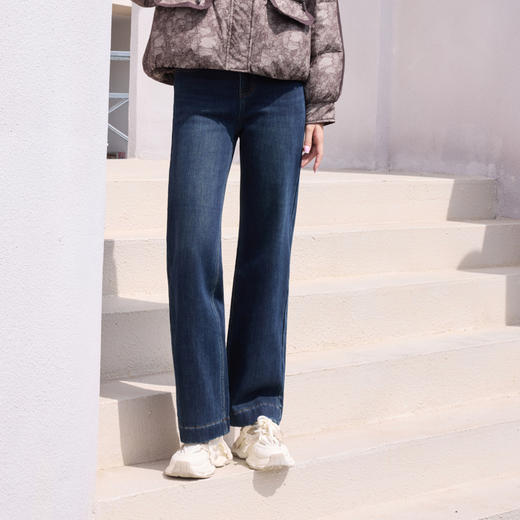 半身缘女裤 冬季长裤棉直筒裤宽松保暖牛仔裤254202U10120103 商品图0