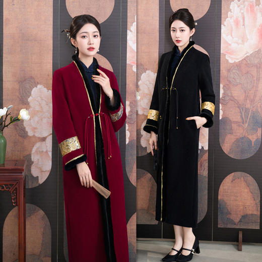 水貂绒时尚拼接，长款旗袍外套旗袍大衣GX-209676 商品图0