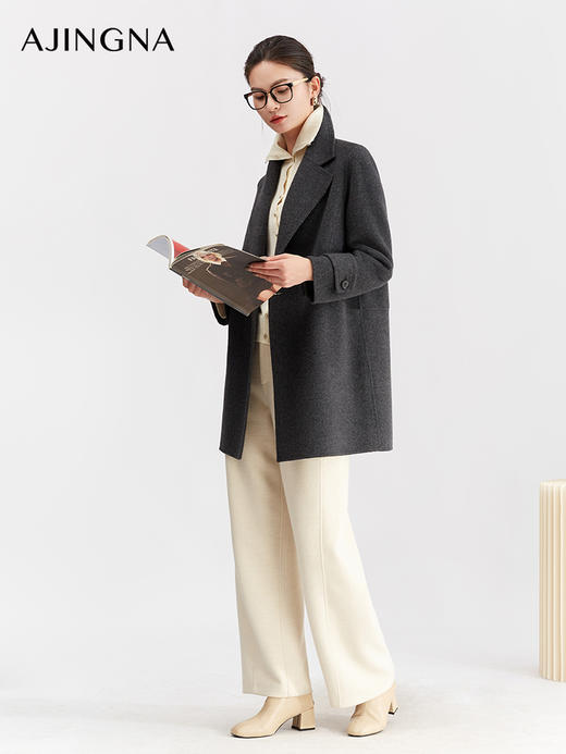 【商场同款】阿菁娜冬季新款细节感双排扣外套牛角扣装饰西装领隐藏式口袋中长款显瘦A30D211027 商品图3